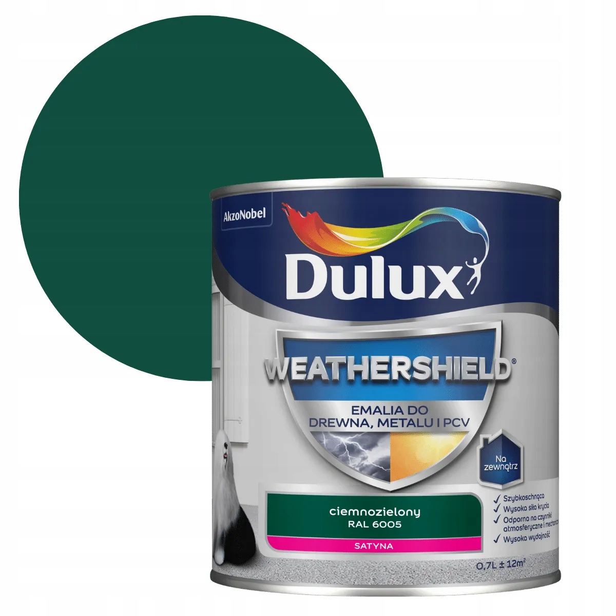 Dulux Weathershield EMALIA DO DREWNA, METALU I PCV 0,7L RAL 6005 CIEM ZIELO
