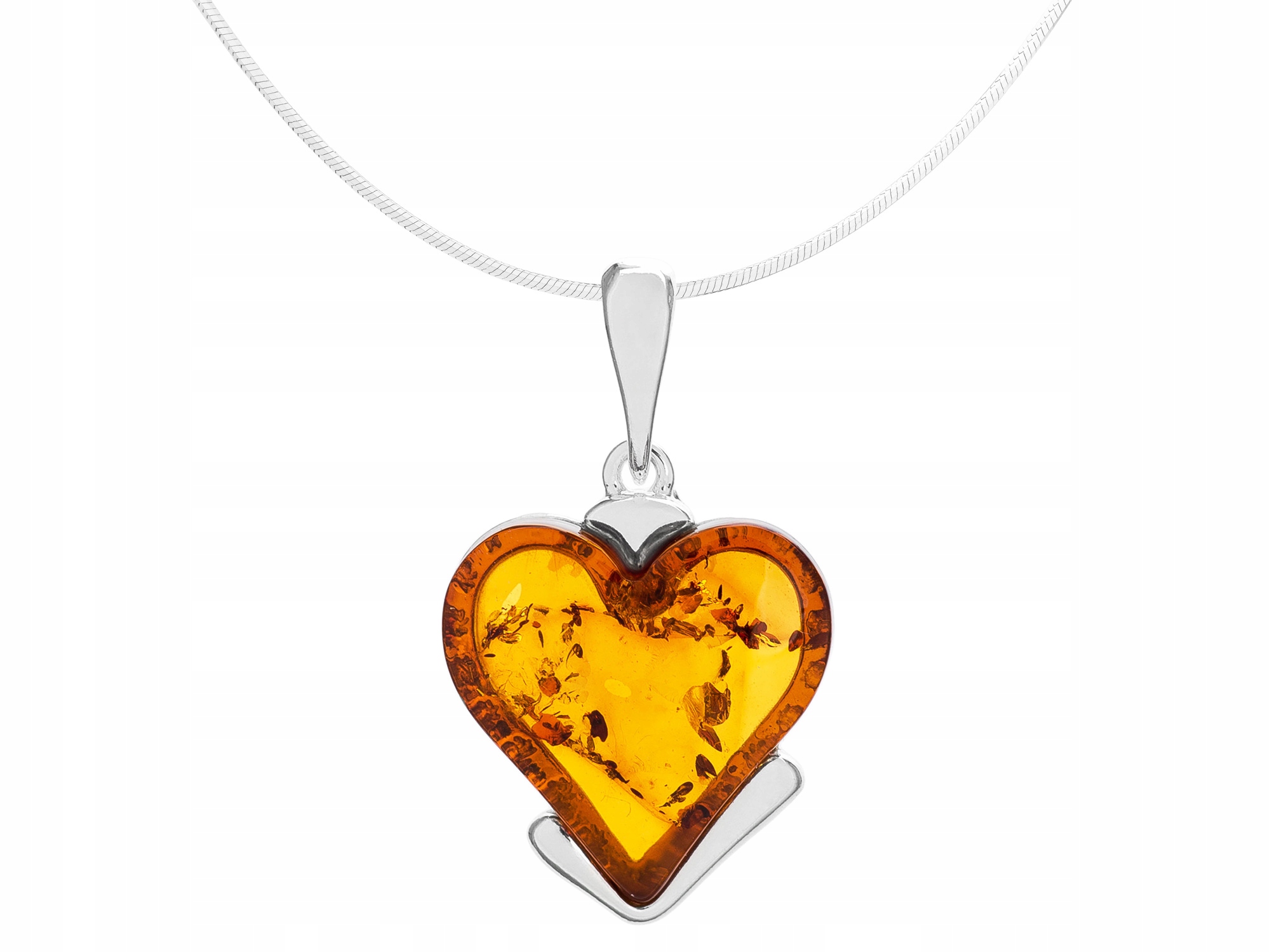 Krátký Stříbrný Dámský Náhrdelník Srdce s Jantarem Srdíčko Choker 38 cm