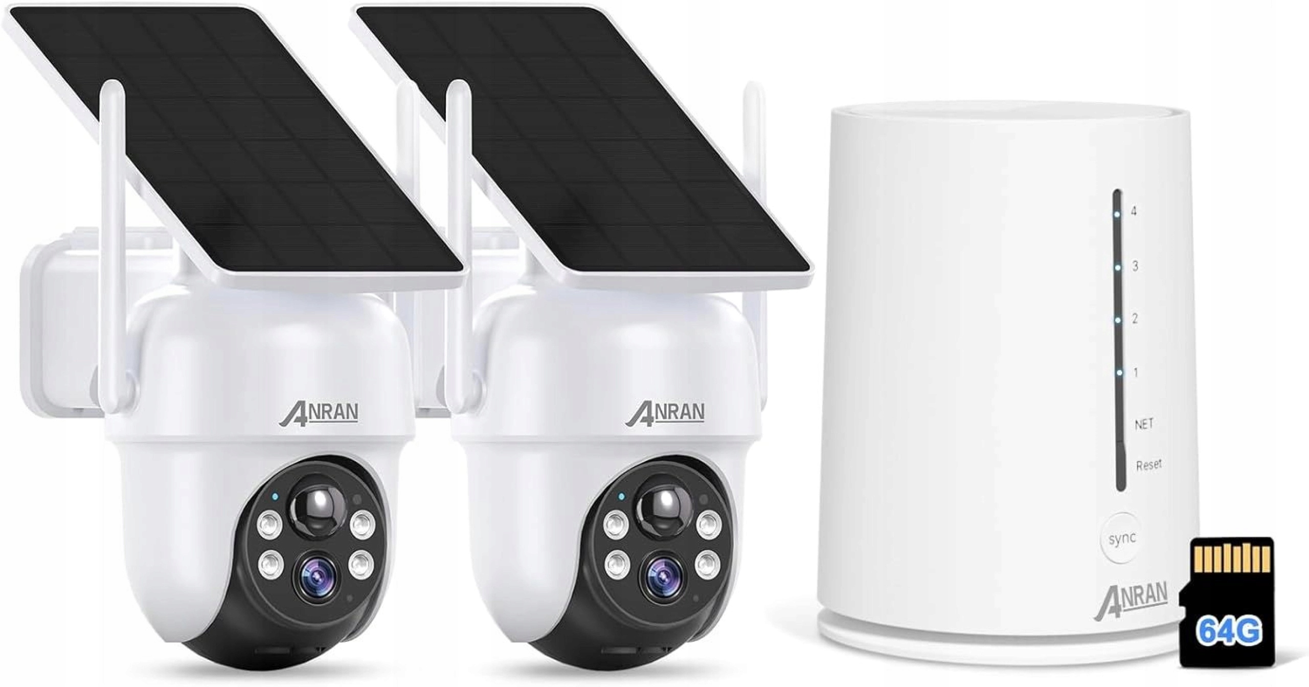 Anran 4MP Hd Zestaw Kamer Solarnych 2 Kamery Zewnętrzne Wlan 64GB Sd G284