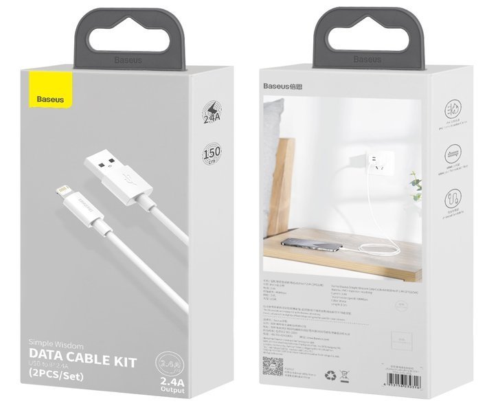 BASEUS 2x Kabel USB - Lightning 2.4A 1,5m biały Kolor biały