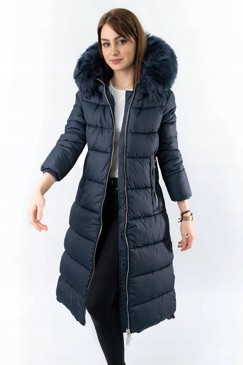 Dlouhá Bunda S Kapucí Zima 7688 Námořnická Modrá M (38)