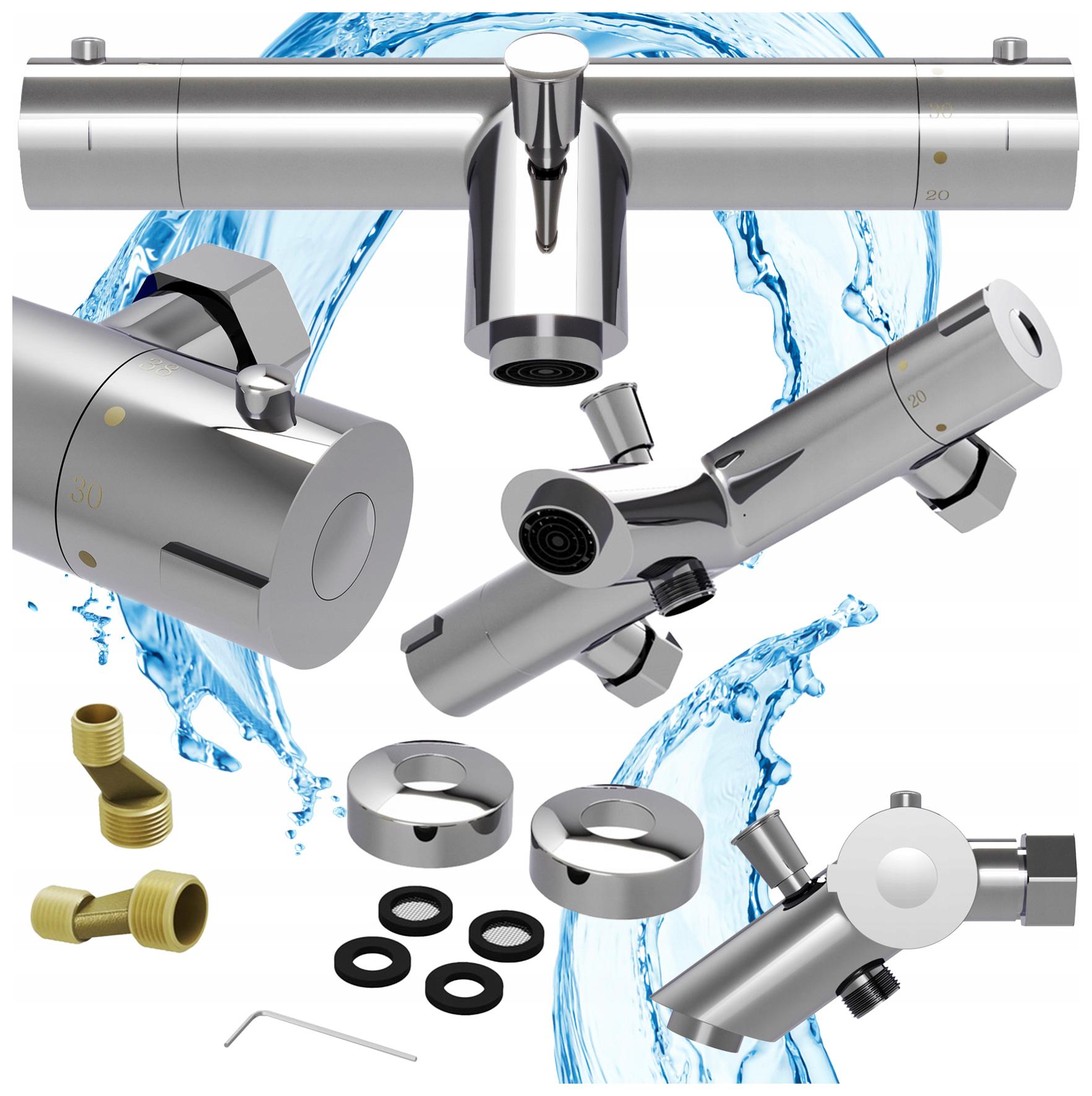 Termostatická Sprchová Batéria Strieborná Kohútik Do Kúpeľne Mosadz