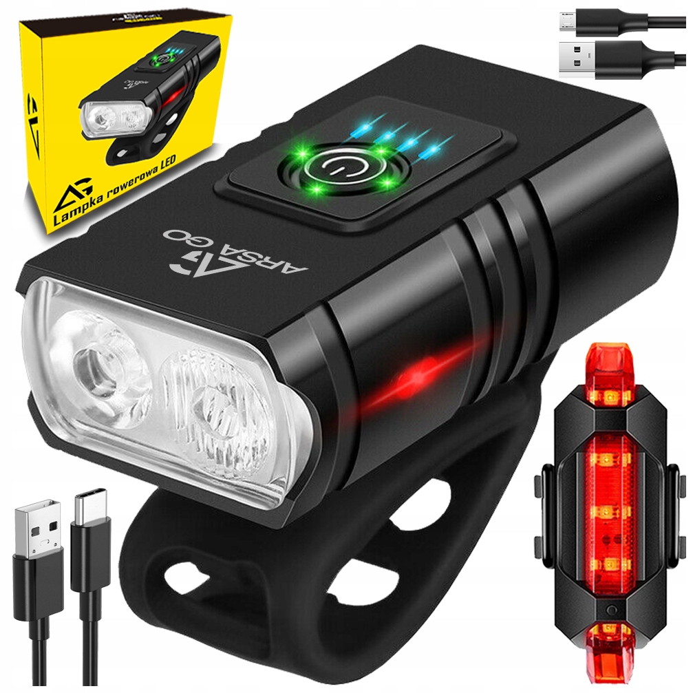 LAMPKA ROWEROWA PRZEDNIA TYLNA LED PRZÓD AKUMULATOROWA ZESTAW LAMPEK USB