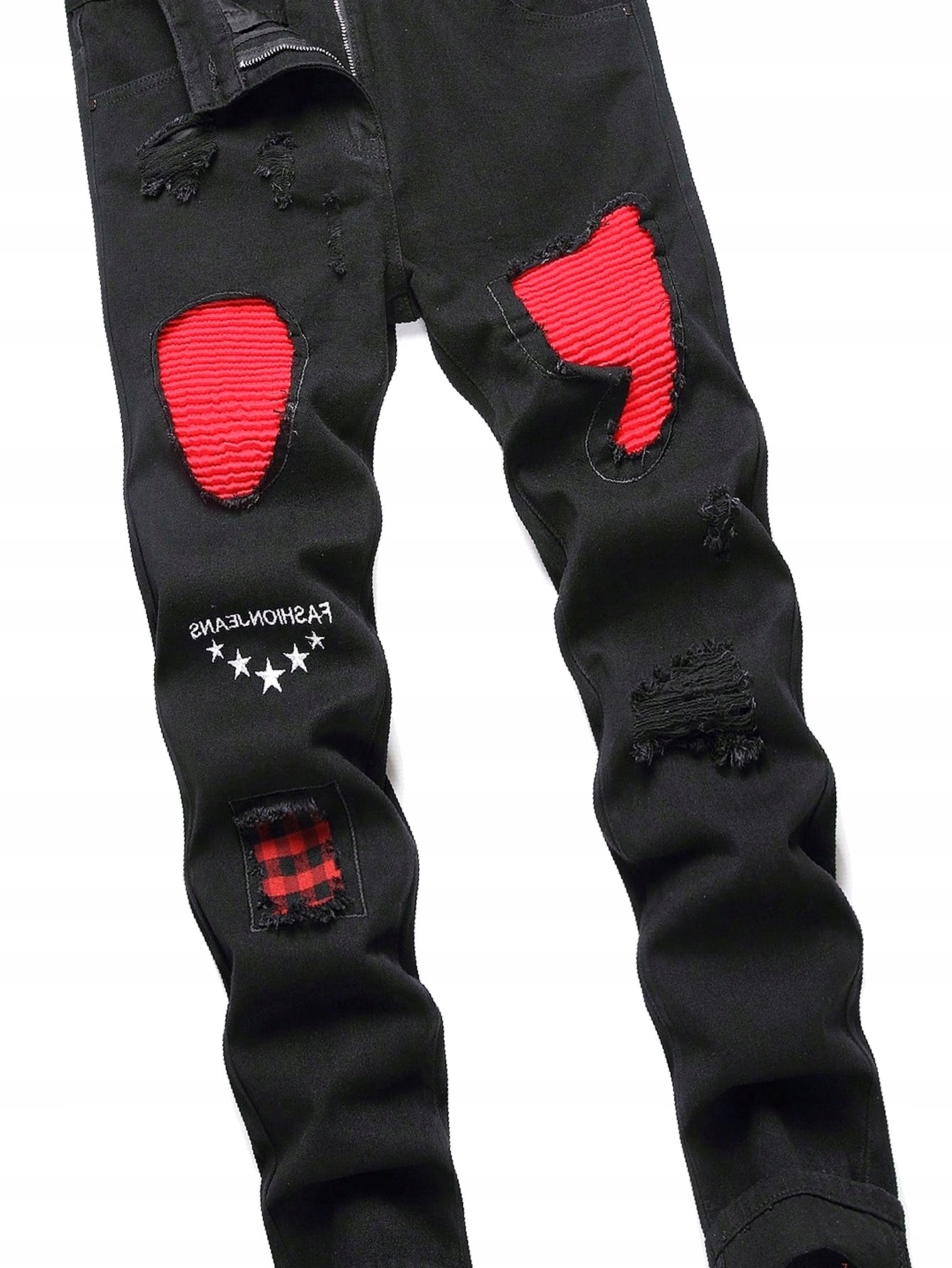 Pánské džíny s nášivkami Černé Casual 30 Jednoduché Roztrhané