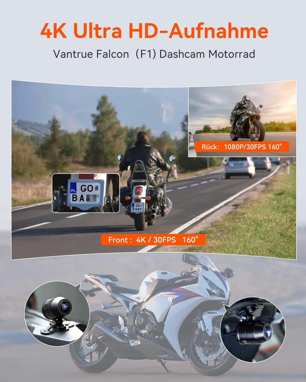 VANTRUE F1 Kamera Motocyklowa 4K 1080P WiFi GPS Wodoodporna Nocna Wizja — miniatura 2