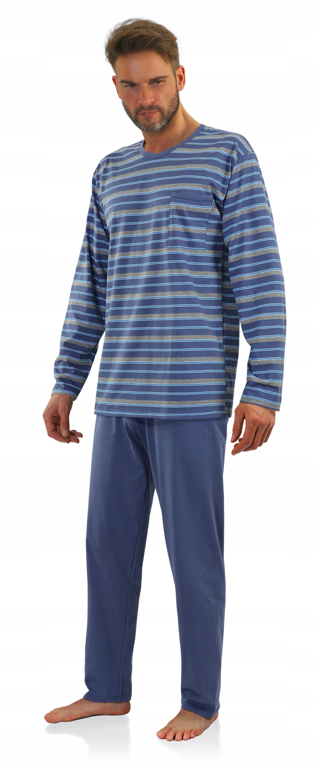 Sesto Senso Pánské pruhované pyžamo Dlouhé bavlněné Jeans Pásky 4XL