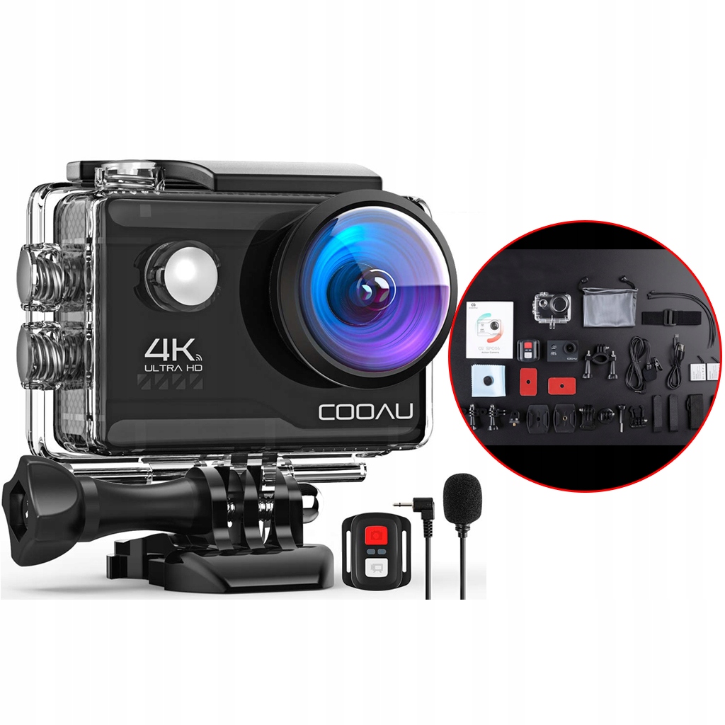 Sportovní Kamera 4K Uhd Wifi Eis Voděodolná 40 M, Černá, Příslušenství