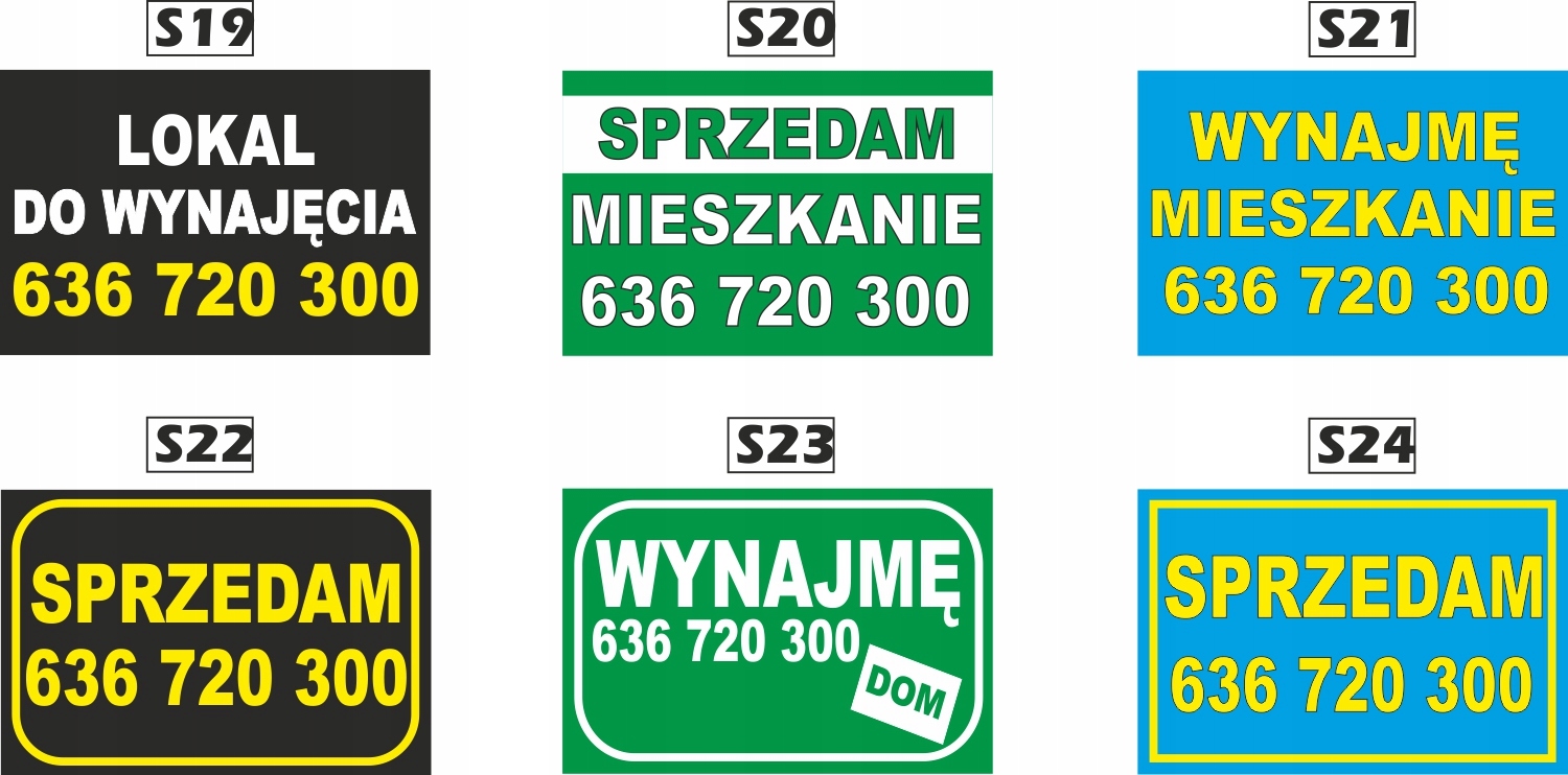 Tablica Szyld SPRZEDAM WYNAJMĘ WYNAJEM 60x40cm Materiał wykonania inny materiał