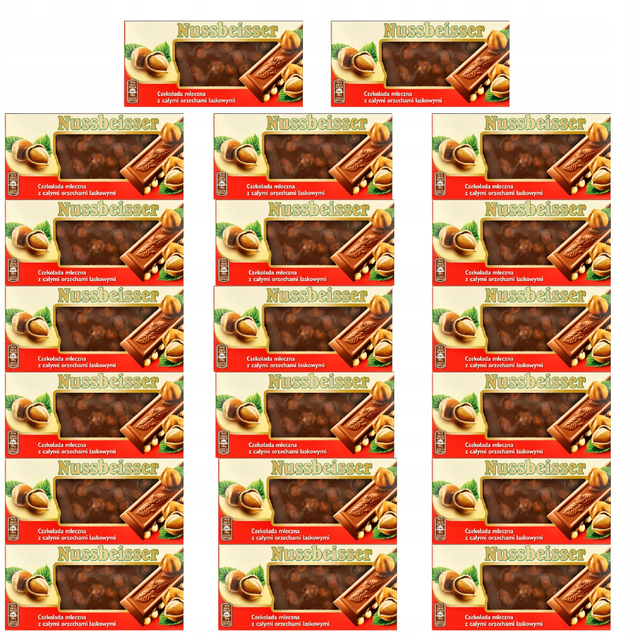 Zestaw Nussbeisser Czekolada Mleczna z Orzechami Laskowymi 100 g 20 sztuk