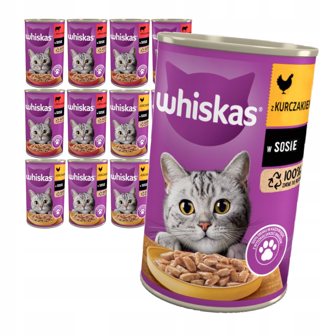 Levně Whiskas Adult konzerva 12x400 g Vlhké Krmivo v omáčce Pro Kočky Kuřecí hovězí maso