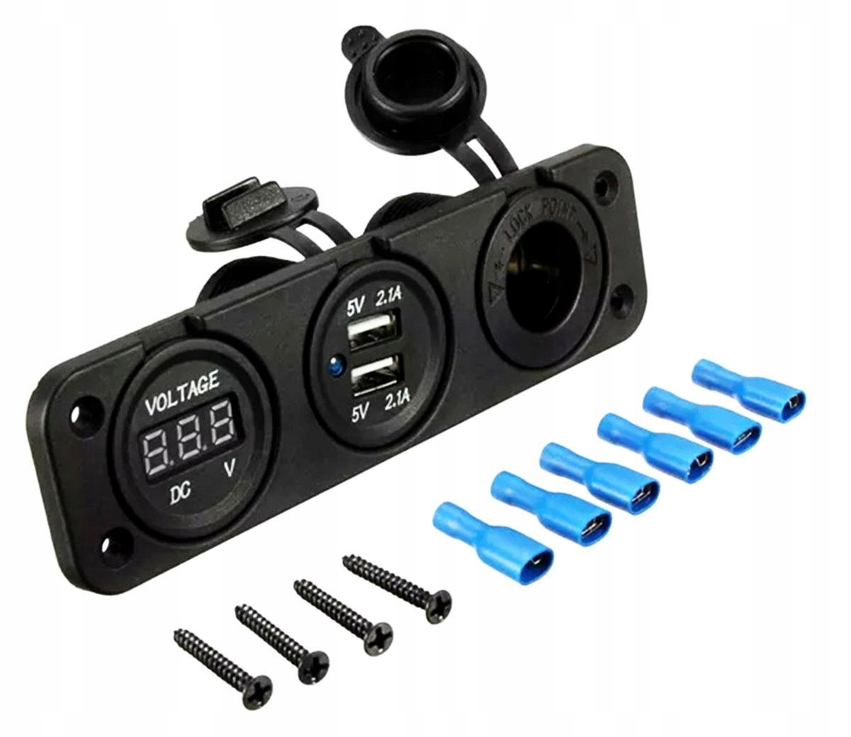 

Gniazdo Zapalniczki 12V +2xUSB 2.1A Woltomierz