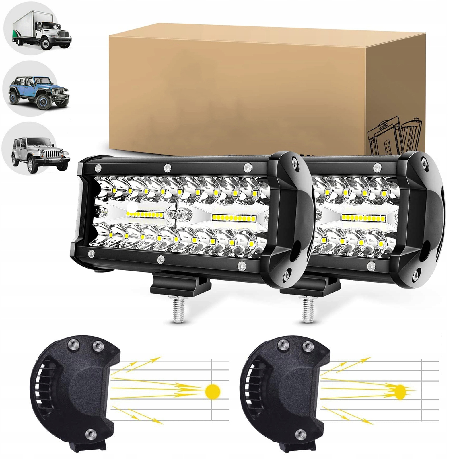 

Lampa 120W Robocza Led Halogen 12-24V IP67 2 Szt