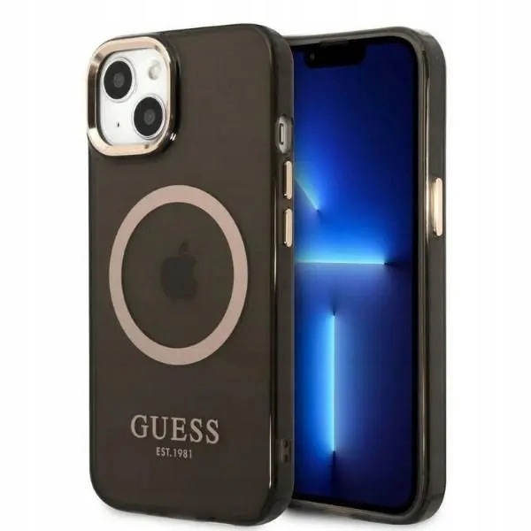 Etui Guess Gold Outline Translucent MagSafe na iPhone 13 czarne Guess