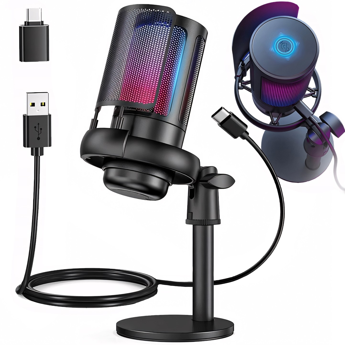 Mikrofon Retoo ER1190 Gamingowy Do Komputera Pop-filter Pojemnościowy