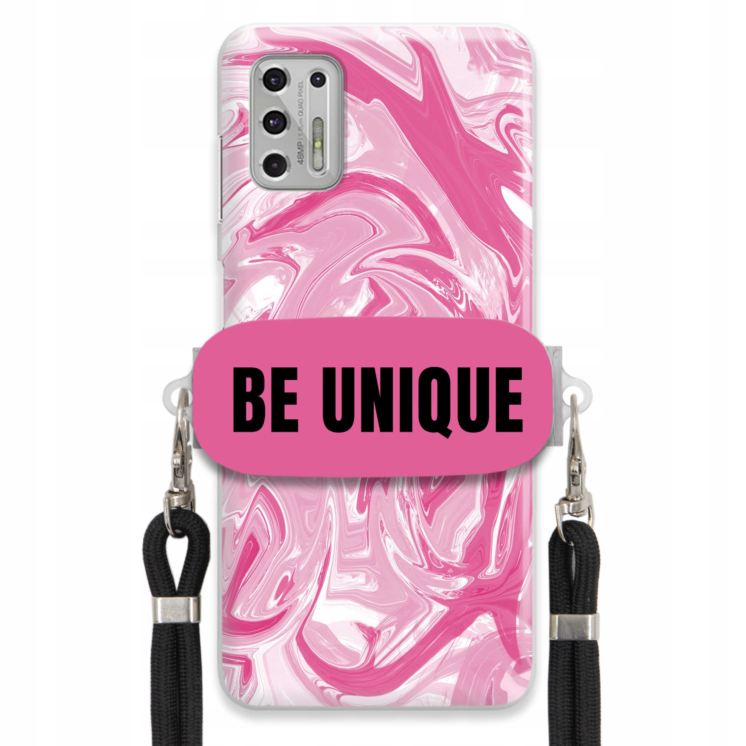 Puzdro pre Motorola G Stylus 2021 Case držiak na šnúrku Čierna Ružová Mramor