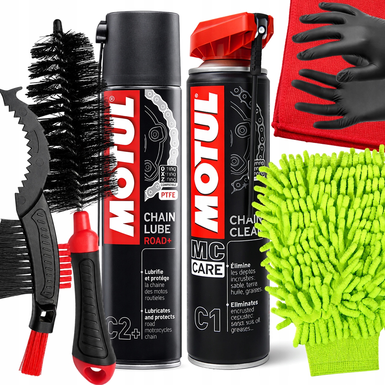 Čistič Mazivo Motul na řetězové kartáče Rukavice na mytí jízdního kola Mikrovlákno