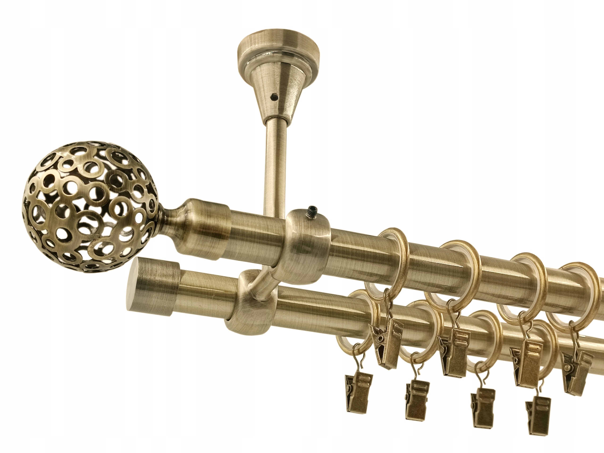 Garnýž Kovový Strop 19+19 mm dvojitý Zlato Antik 120 cm MIX Koncovek