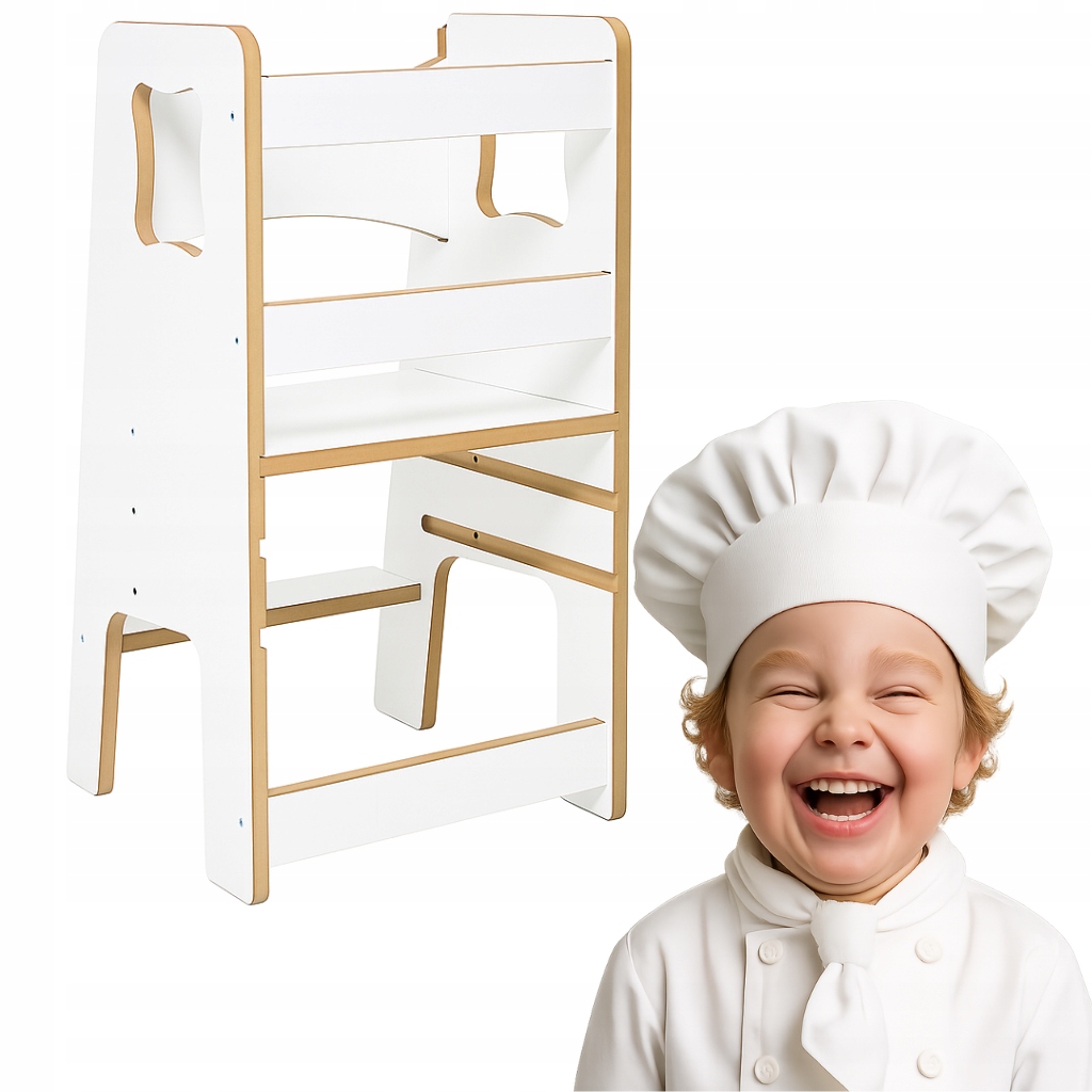 Pomocník Do Kuchyne Pre Deti Kitchen Helper Mdf Biely 3-STUPŇOVÝ Skladací