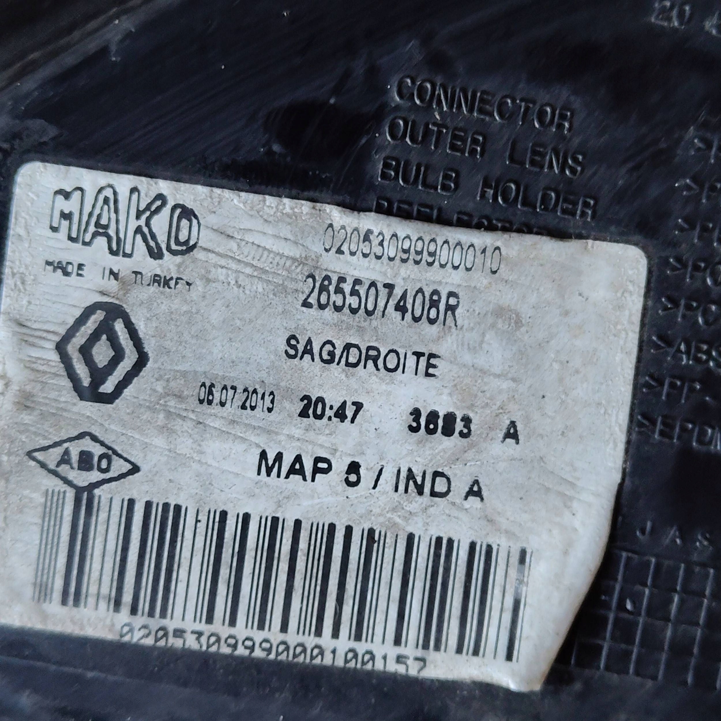 light rear rear part side right Renault Clio IV 265507408R