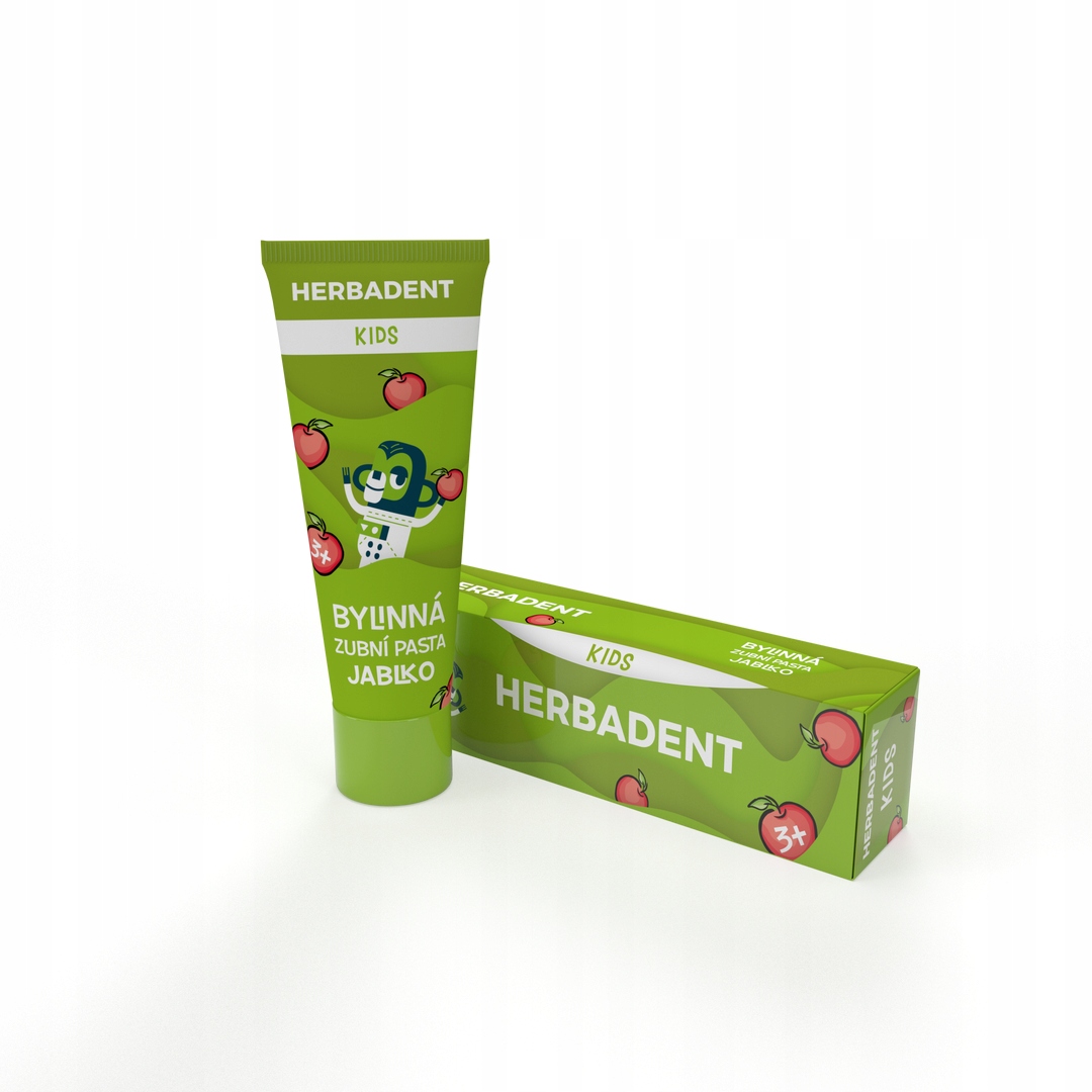 Herbadent Kids pasta do zębów dla dzieci 3+, z fluorem, jabłkowym 75 g
