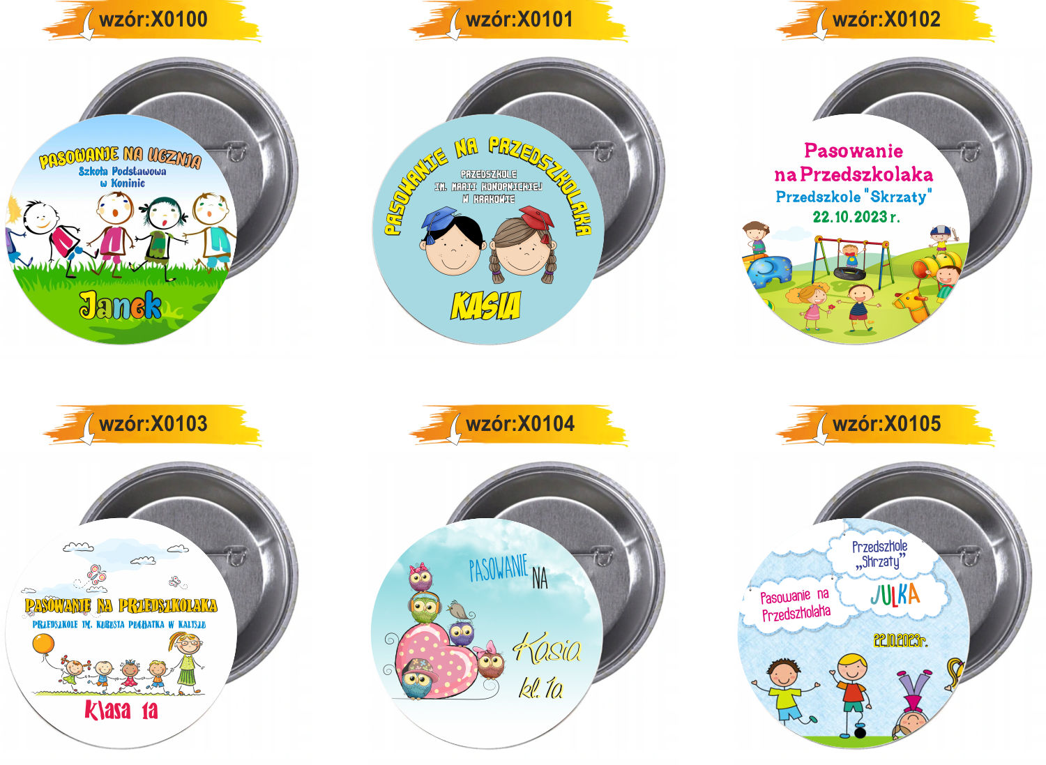 Przypinki buttony PRZEDSZKOLE królik- twój tekst Kształt okrągły