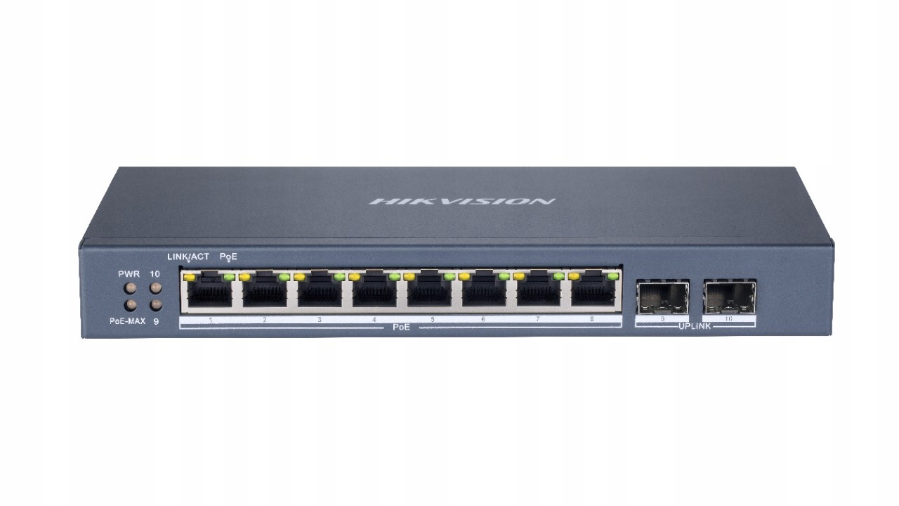 Switch PoE Hikvision 8portový, spravovaný, L2 Gigabit Ethernet, čierny