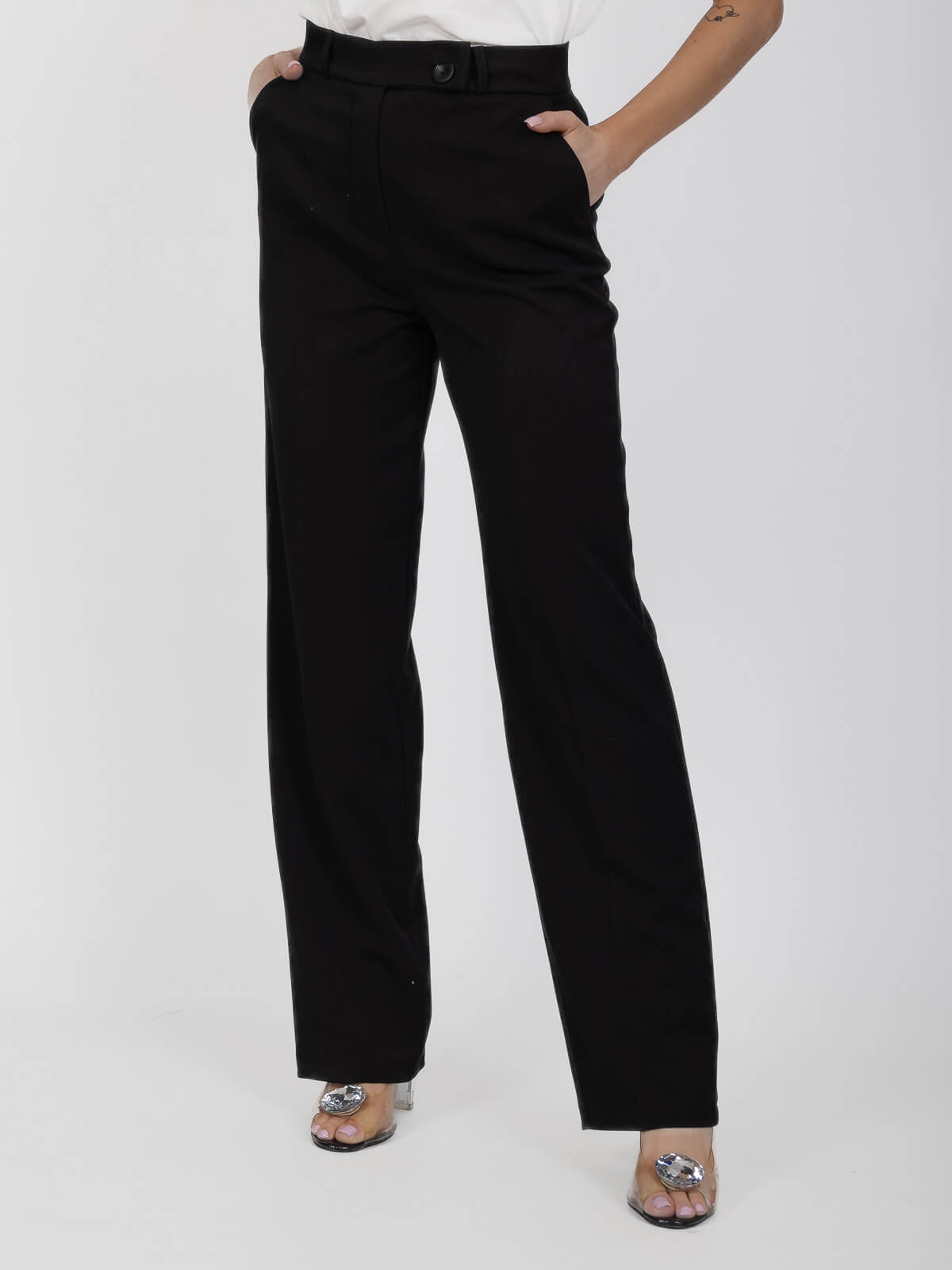 Elegantní Bb kalhoty s širokou nohavicí ve vysokém střihu, černé 34