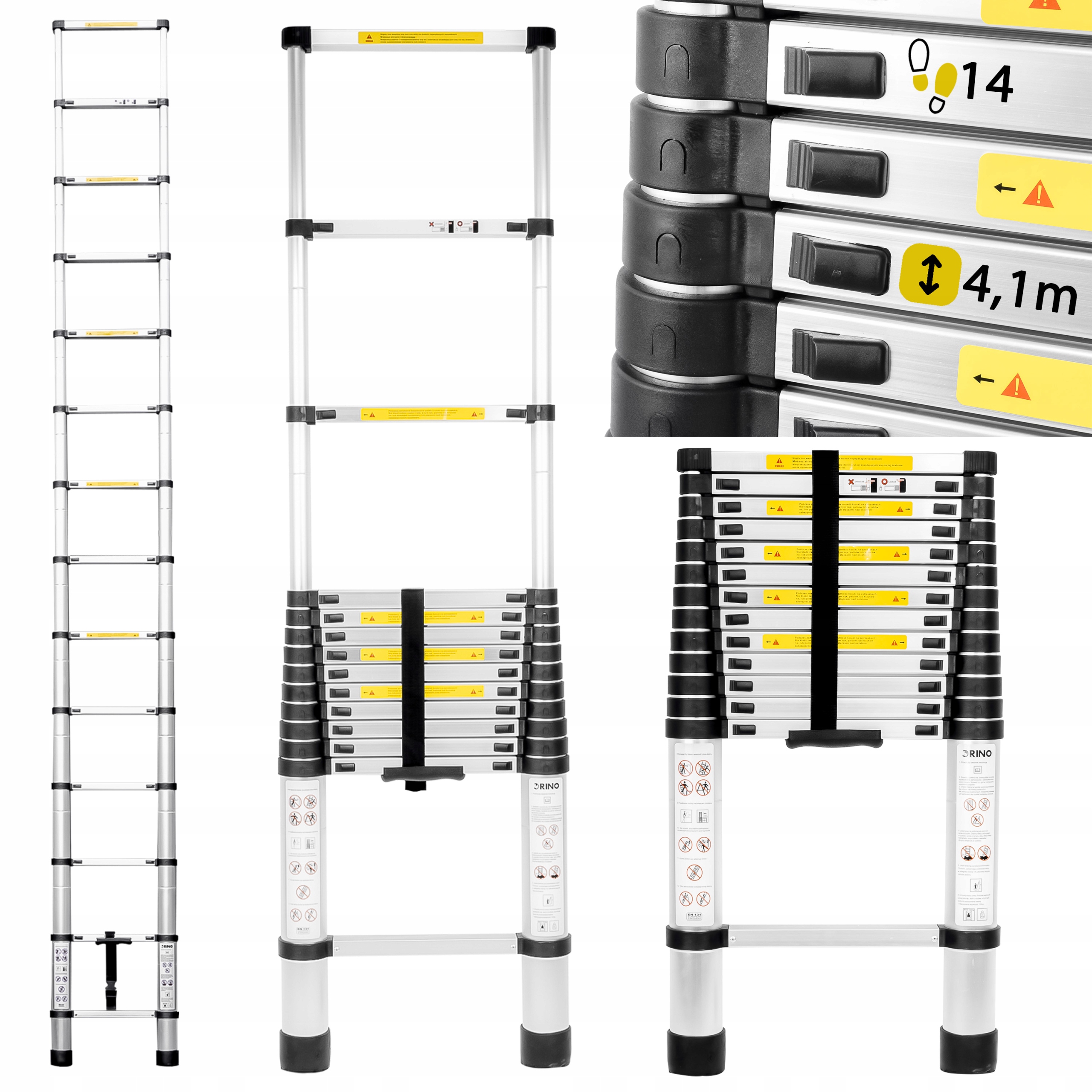 Žebřík 4,1 M Skládací Rino Přístavný 150 kg Lehký
