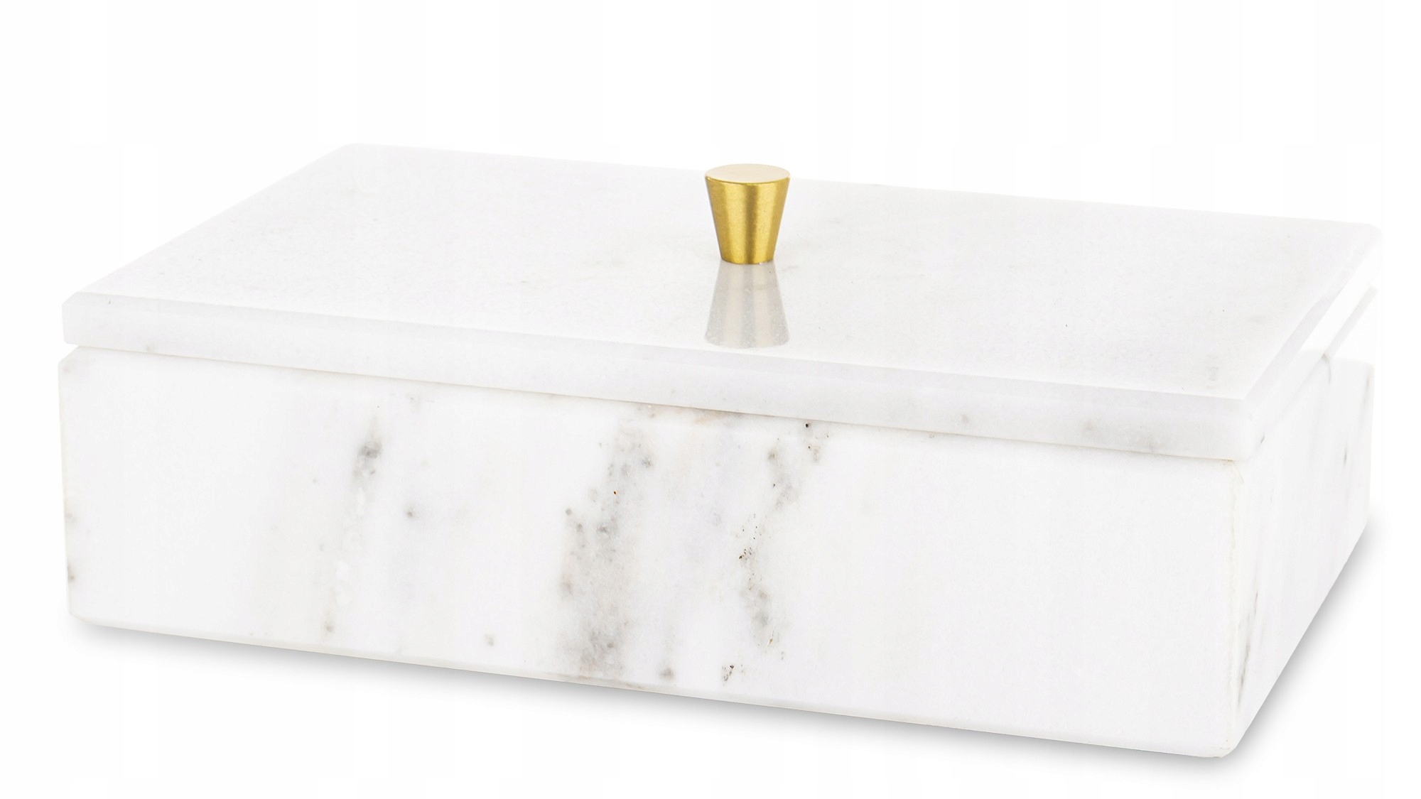 Mramorová nádoba světle šedá, zlatý úchyt, dekorace pro skladování