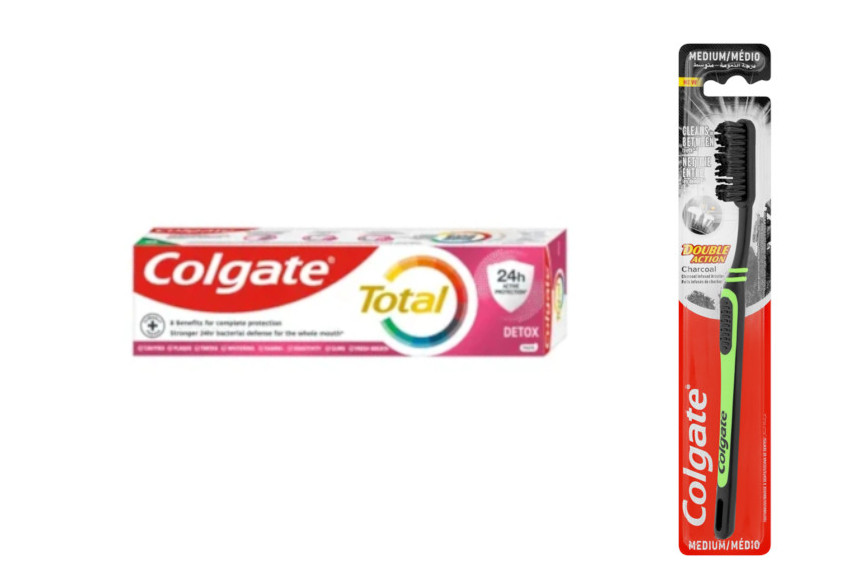 Colgate Zestaw Pasta Total Detox 75ml 2x Szczoteczka Charcoal Średnia
