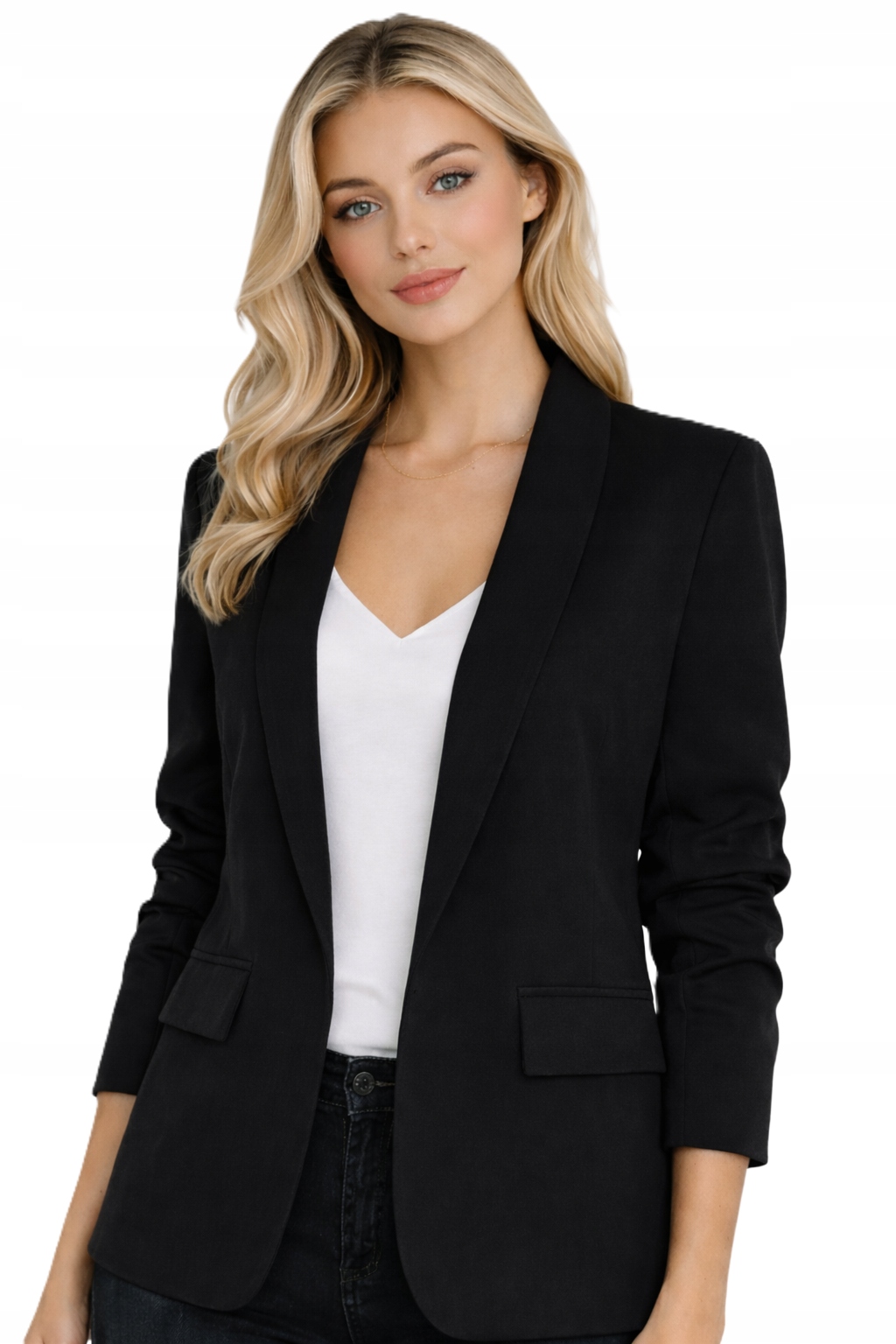 Marynarka Damska ID8896 Czarna narzutka klasyczna drapowane