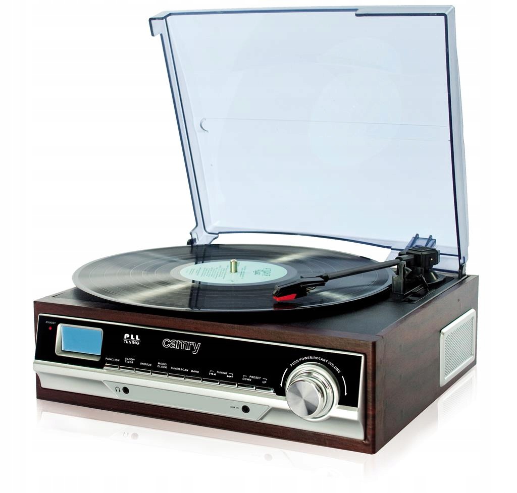 Gramofon s Fm/am rádiem, 3 rychlosti, vinyl, s hodinami a Aux reproduktorem