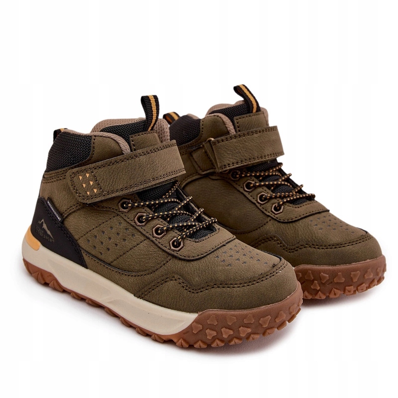 Buty Trekkingowe Dziecięce Ocieplane Rzep Waterresistant Ciemnozielone 32