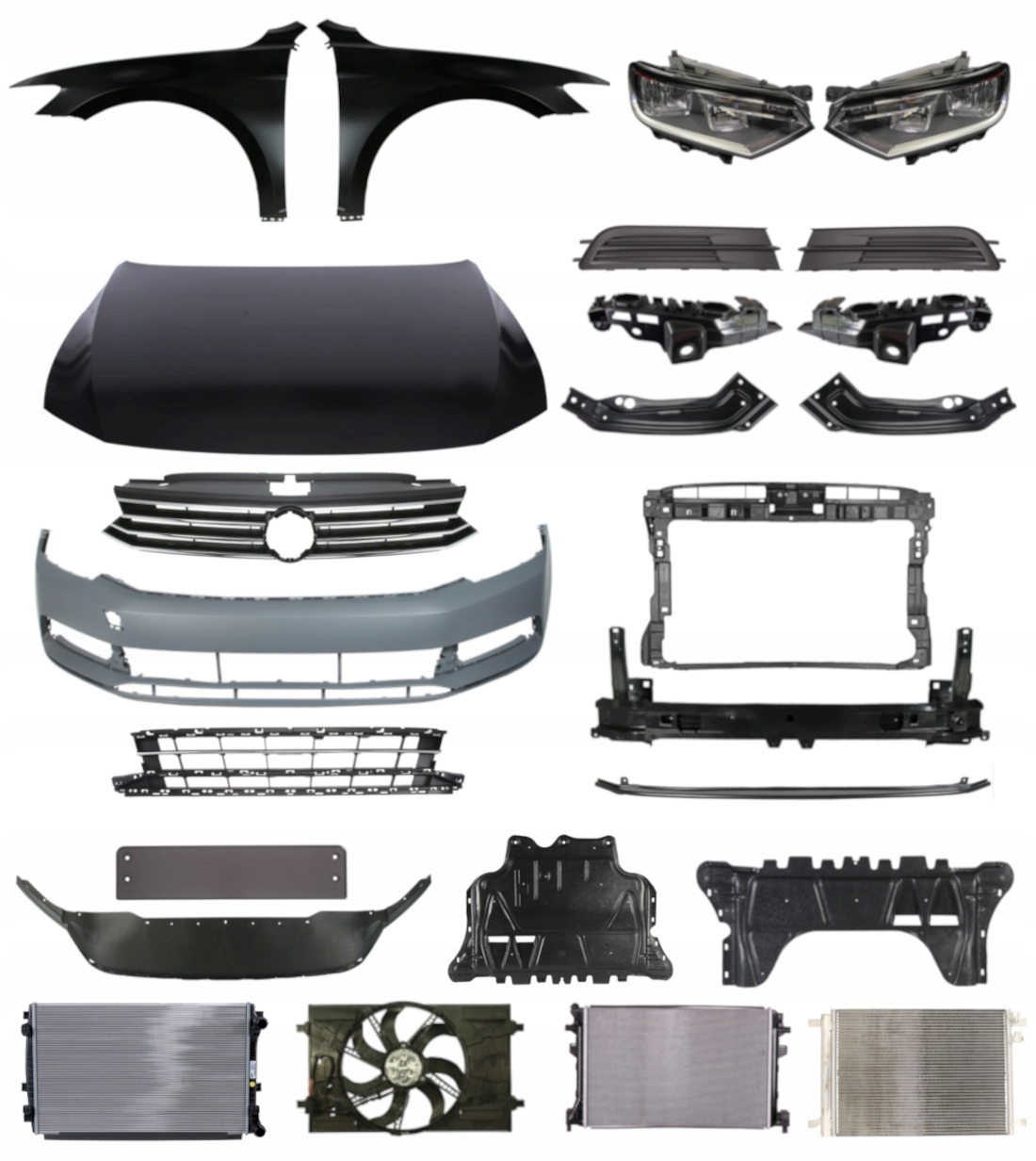 Volkswagen Passat B8 14-18 Zderzak Pas Maska ZESTAW CZĘŚCI