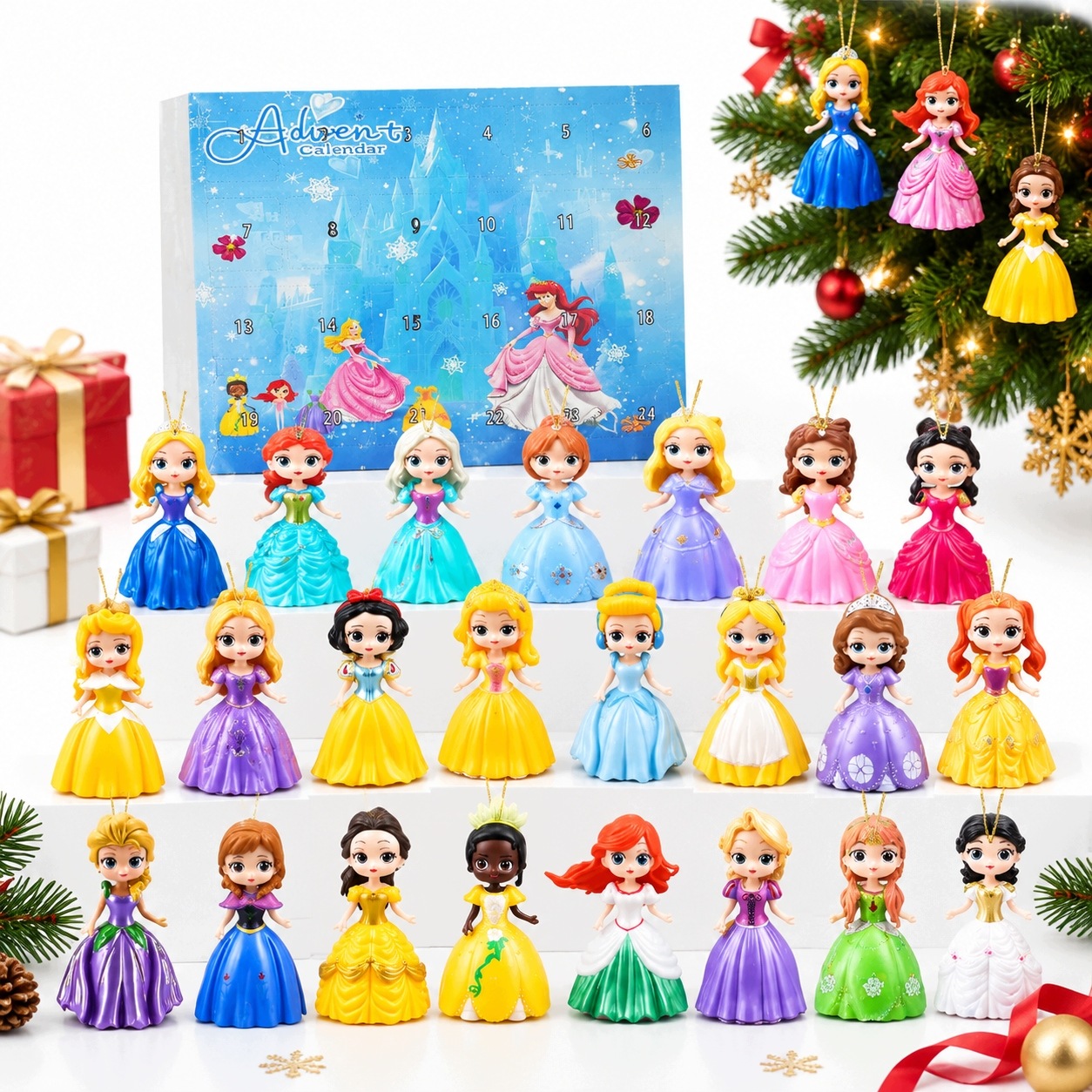 Адвент-календарь Disney Princess 2026, 24 акриловые подвески-принцессы на ёлку, от 3 лет