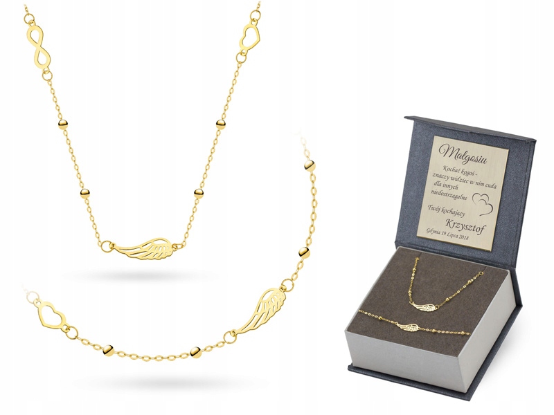 Komplet Zlatý 585 Náhrdelník S Náramkem Křídlo