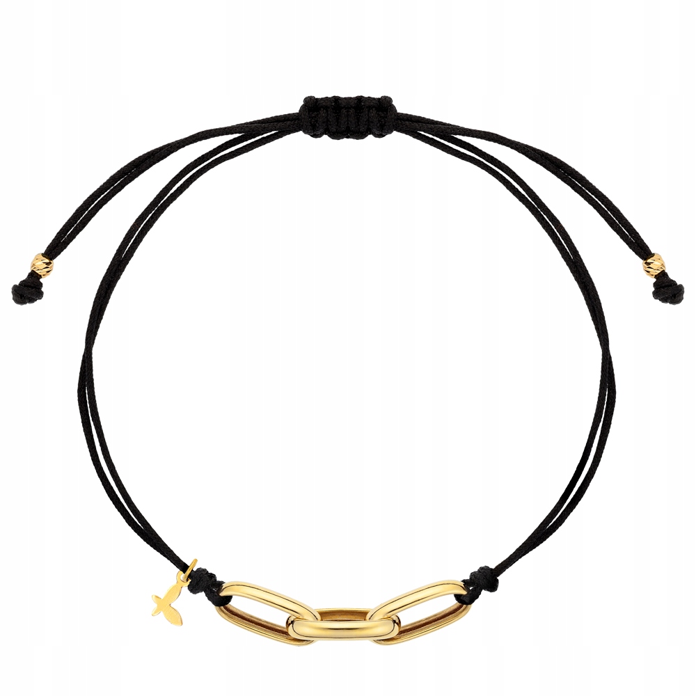 Bransoletka Złota Na Sznurku Czarna Ogniwa Regulowana Złoto 585 Sadva