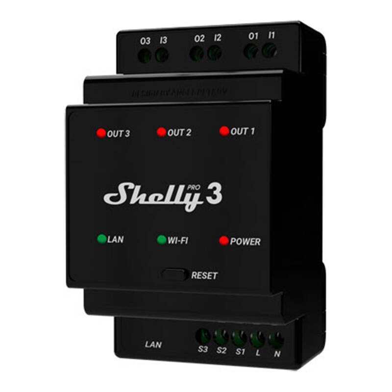 Shelly Pro 3 Wifi 3-KANAŁOWY Inteligentny Przekaźnik Na Szynę Din 240V 16A