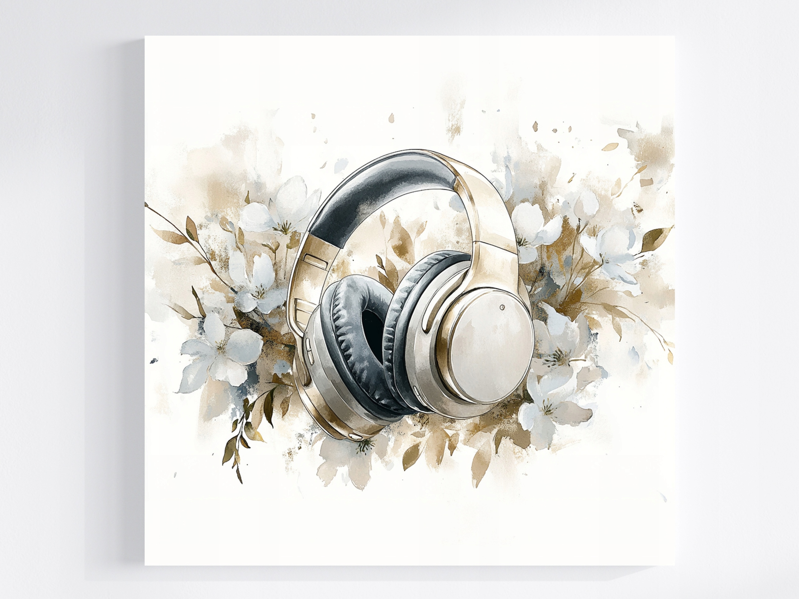 Obraz Na Plátně Canvas Hudba Zvuk Sluchátka Květiny Glamour Boho 80x80