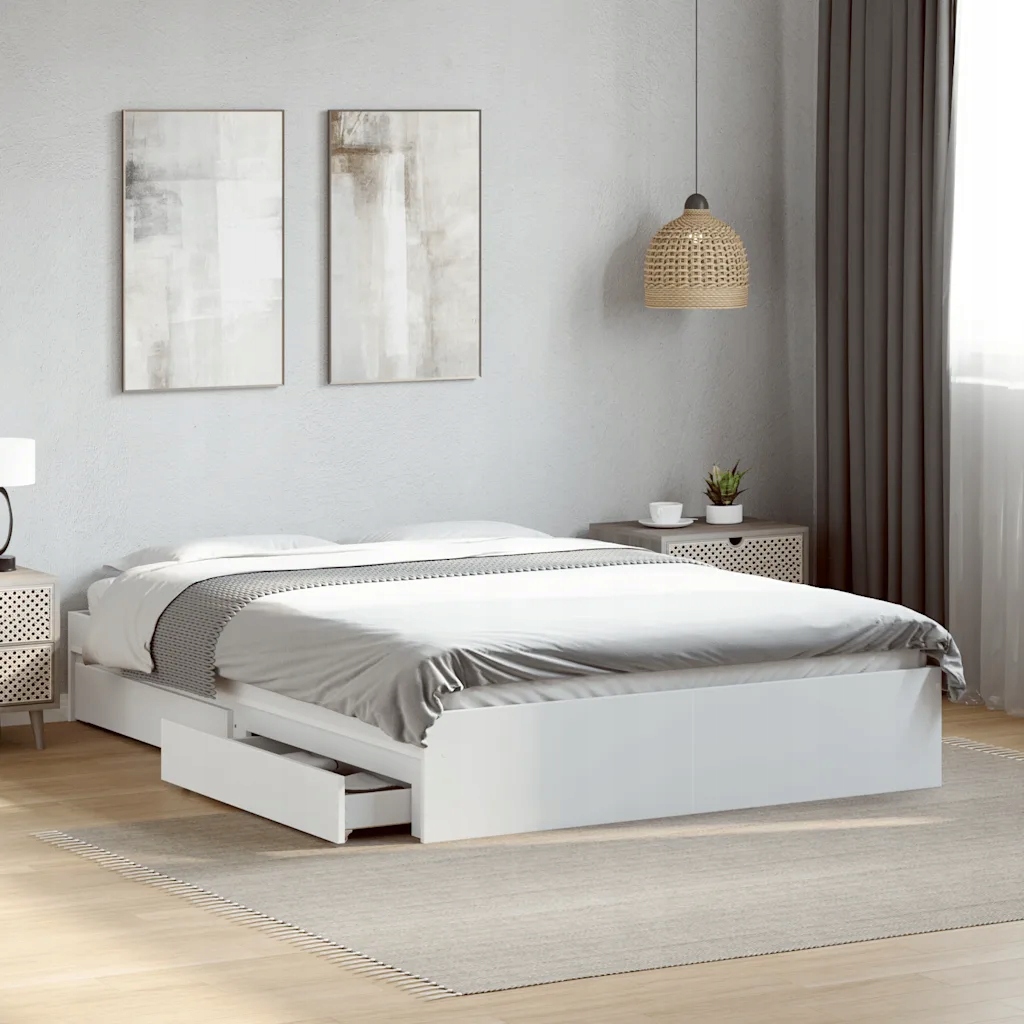Rám postele se zásuvkami bílý 120 x 200 cm kompozitní dřevo Bílá 3280664