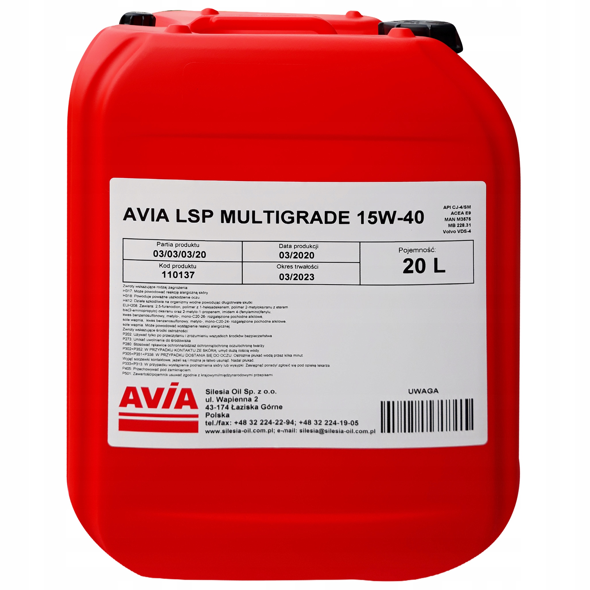 Mineralny Olej silnikowy Avia LSP Multigrade 15w40 20L