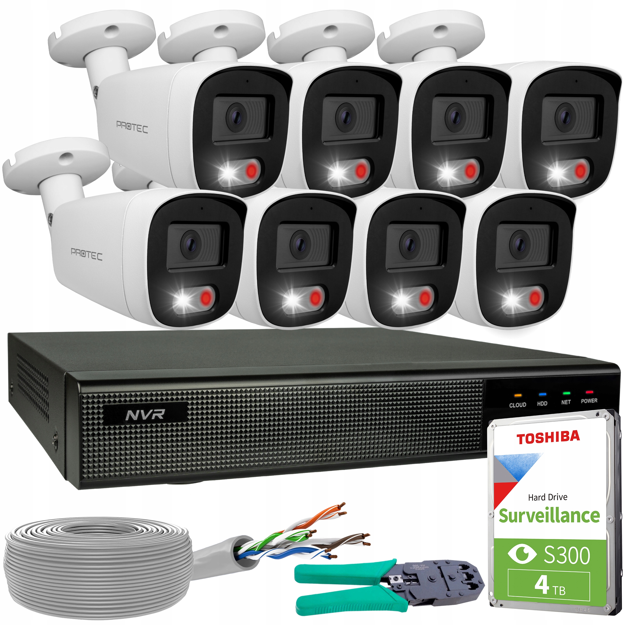 Monitorovací sada 8 kamer Ip 4K 8MP Poe Ir Mikrofon Detekce Hdd 4TB