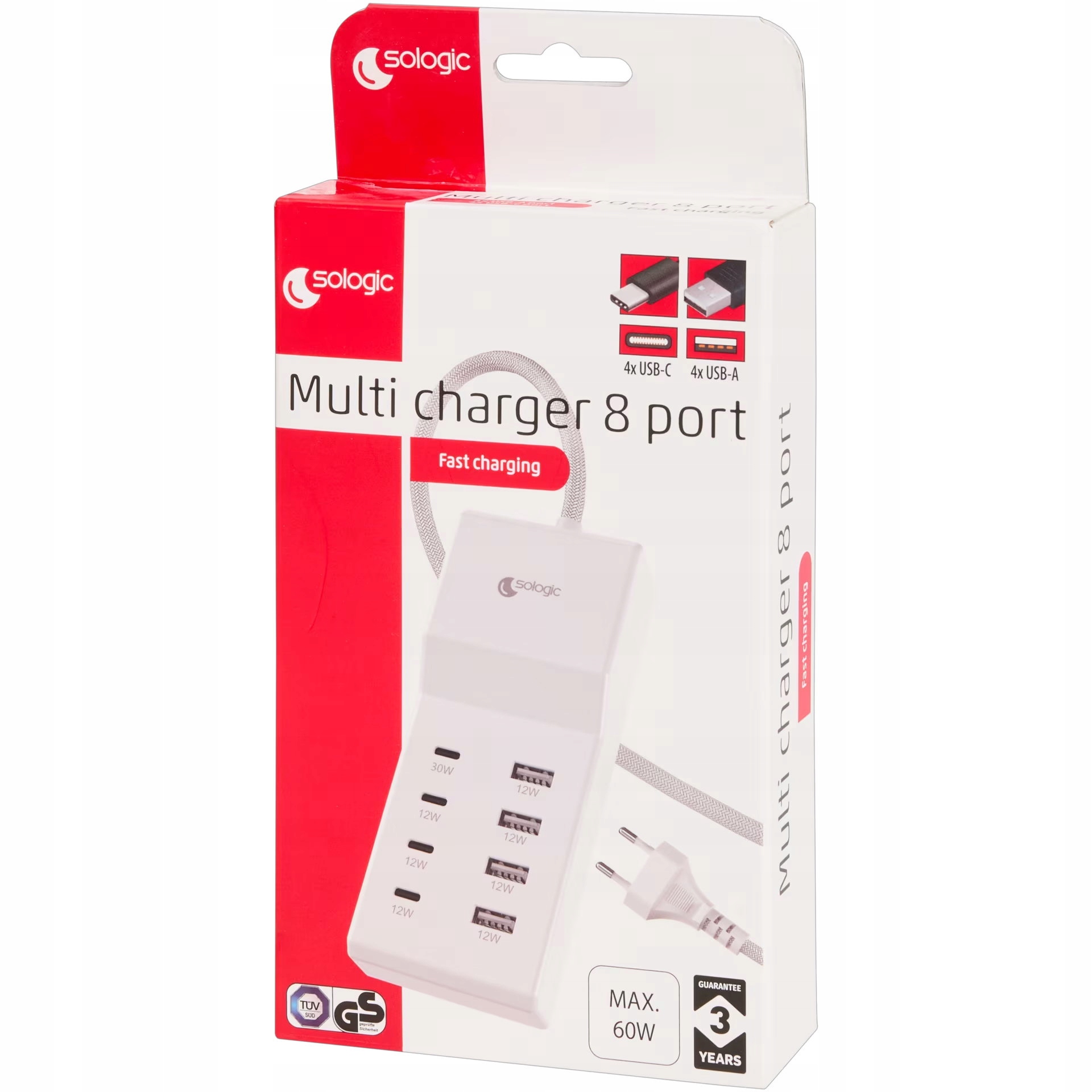 Ładowarka wielofunkcyjna z 8 portami Sologic Maks. 60 watów Biała