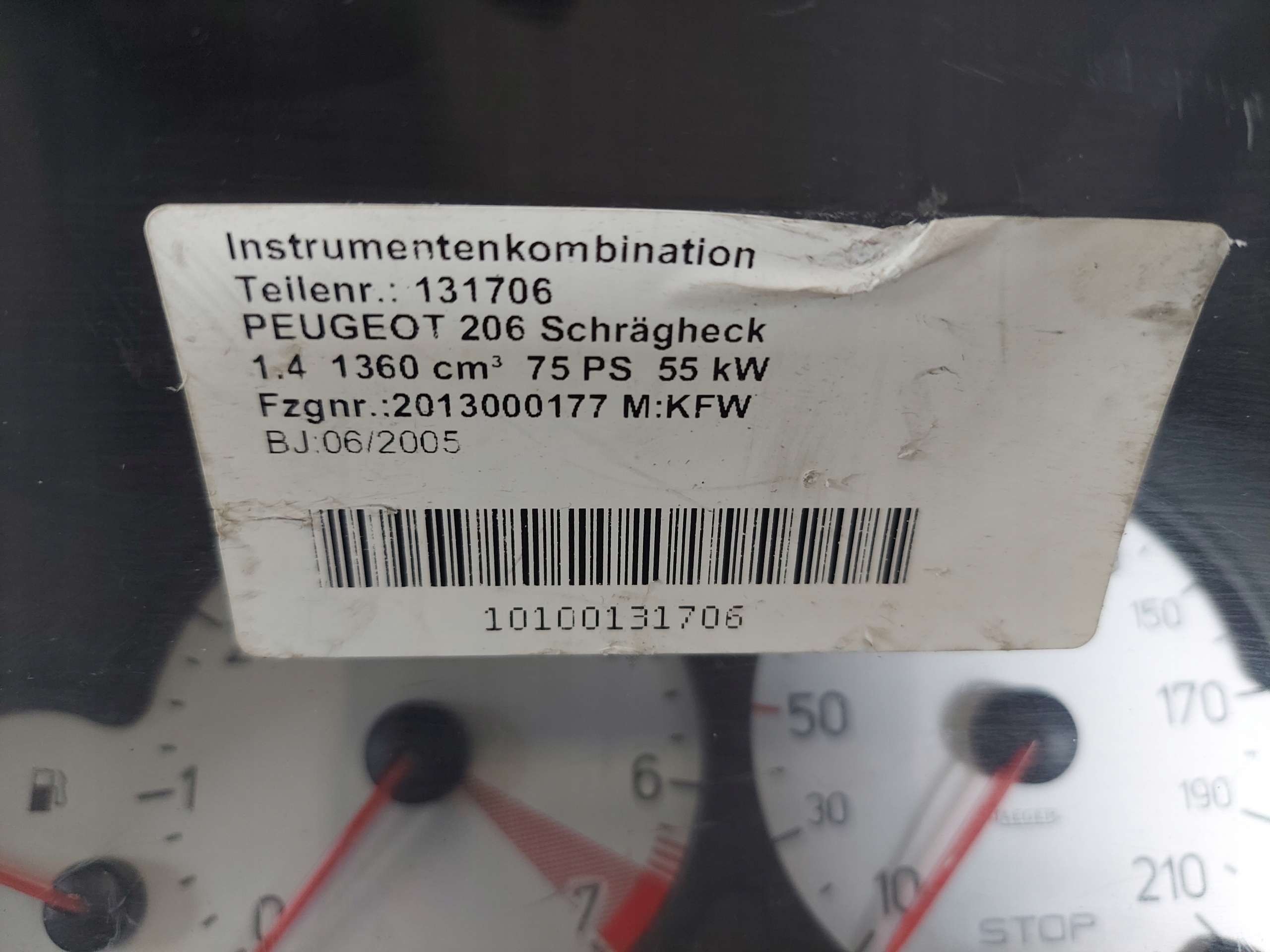 dials clock PEUGEOT 206 1.4 B 9656696380
