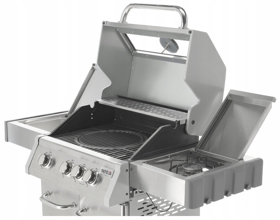 Grill gazowy ogrodowy 3+1 11,5kW ruszt żeliwny z szybą Yato Itami YG-20015