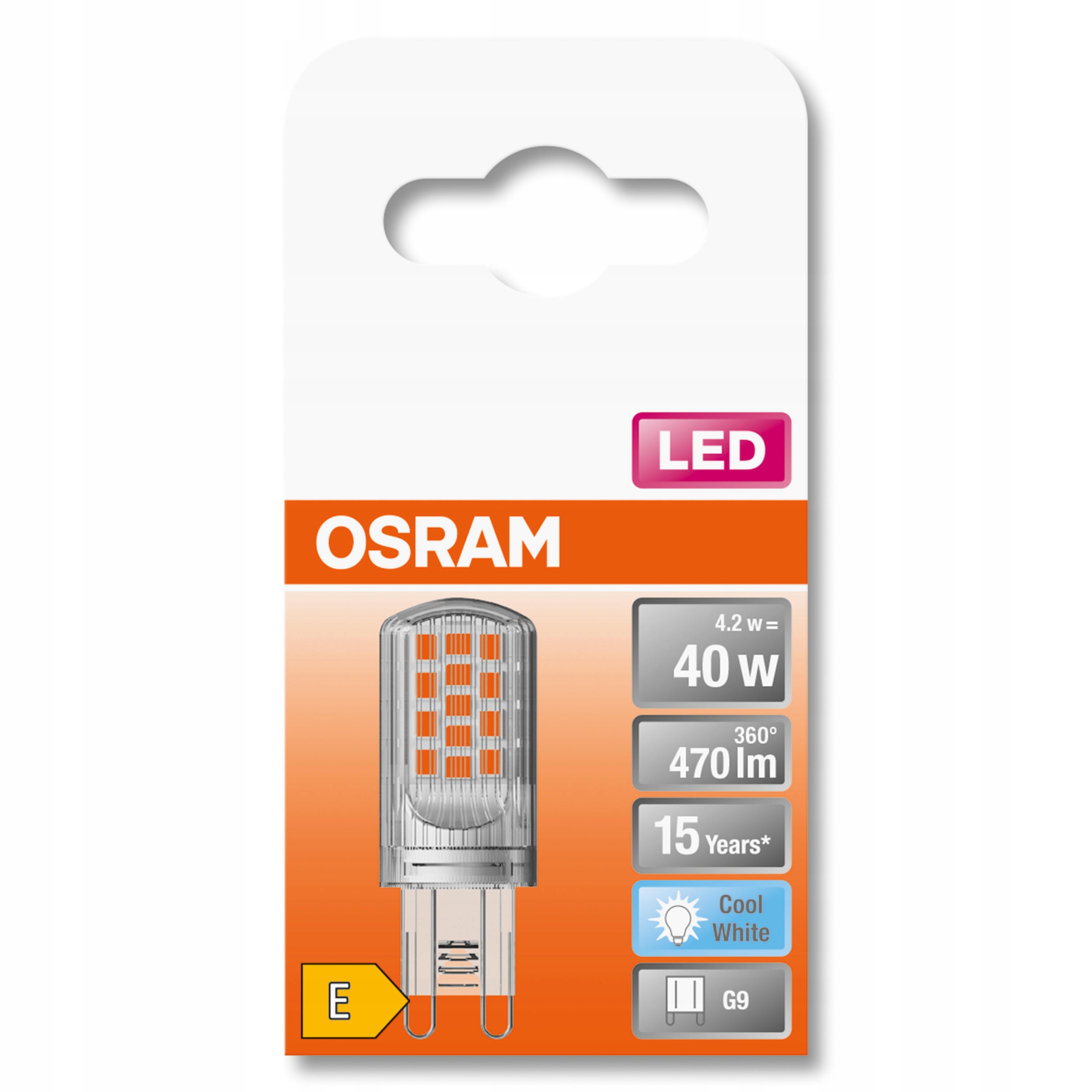 ŻARÓWKA LED KASPSUŁKA G9 4,2W=40W 4000K 470LM OSRAM 360° Rodzaj gwintu G9