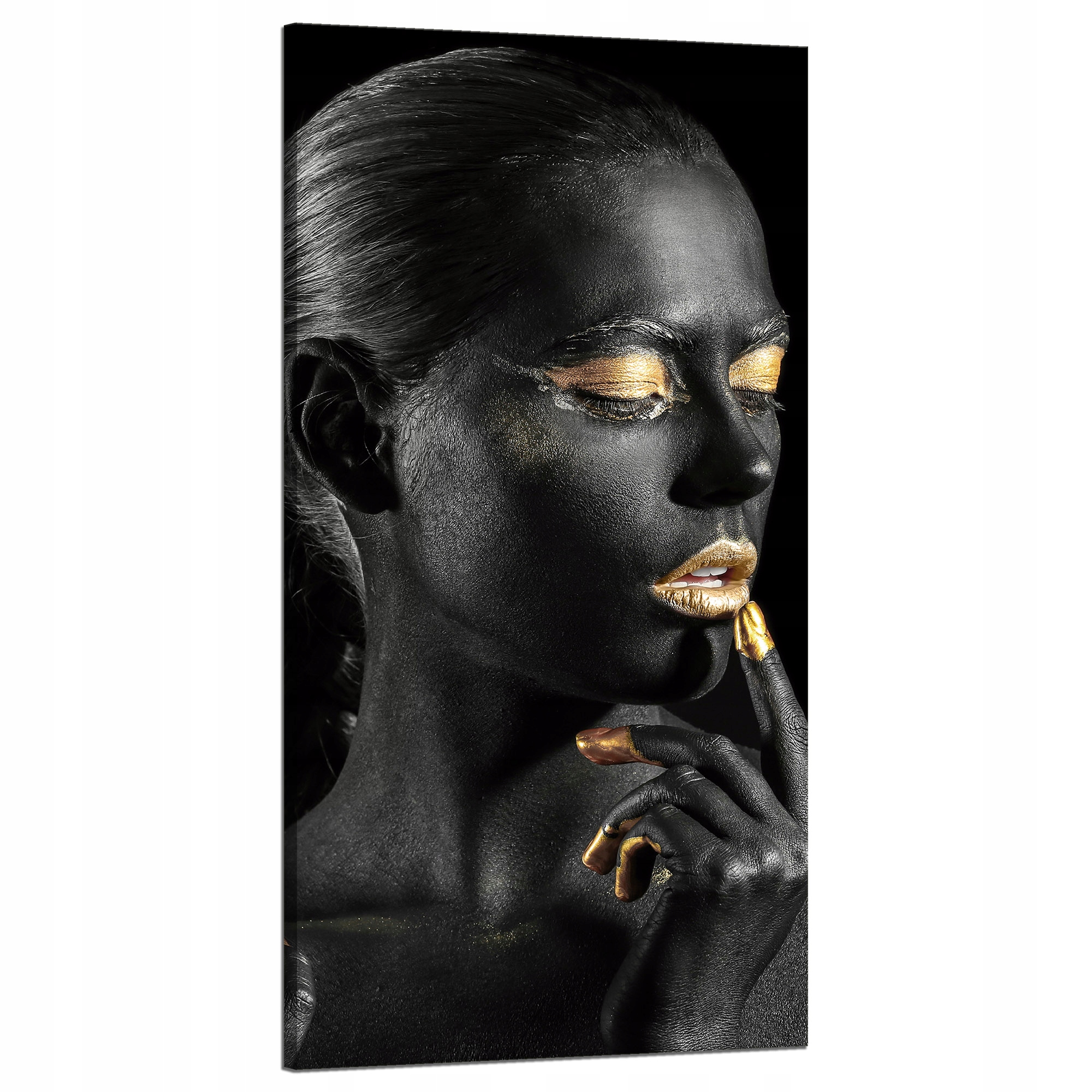 Obraz na plátně Černá žena Zlaté rty Poza 60x120 cm