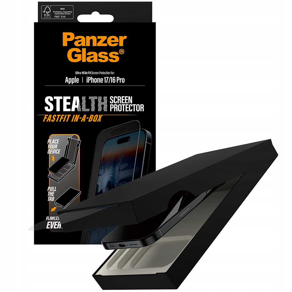 Tvrzené sklo PanzerGlass pro iPhone 16 Pro/ 17, rychlá aplikace, 9H, odolné