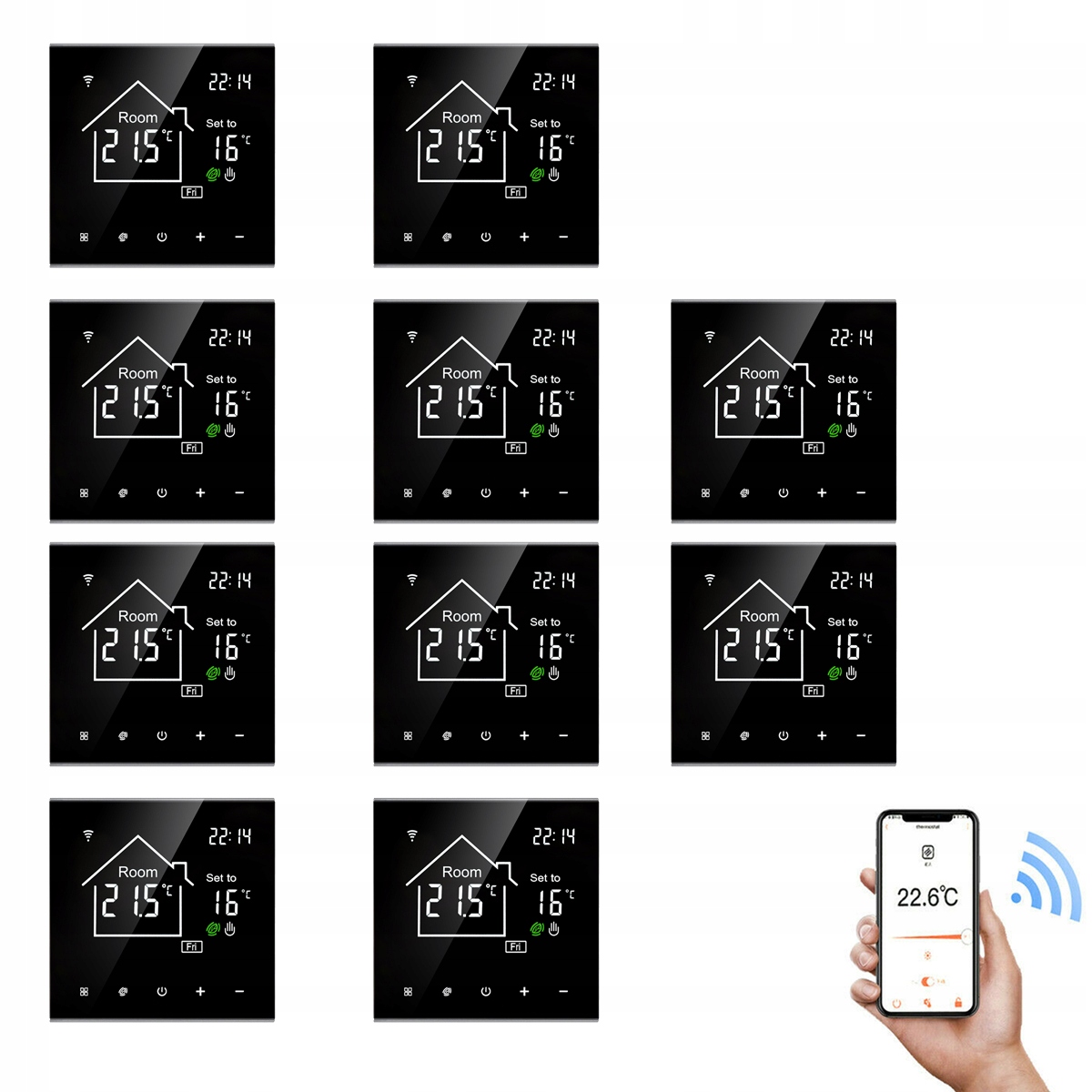 10 x WiFi regulátor vytápění na podlahovém termostatu