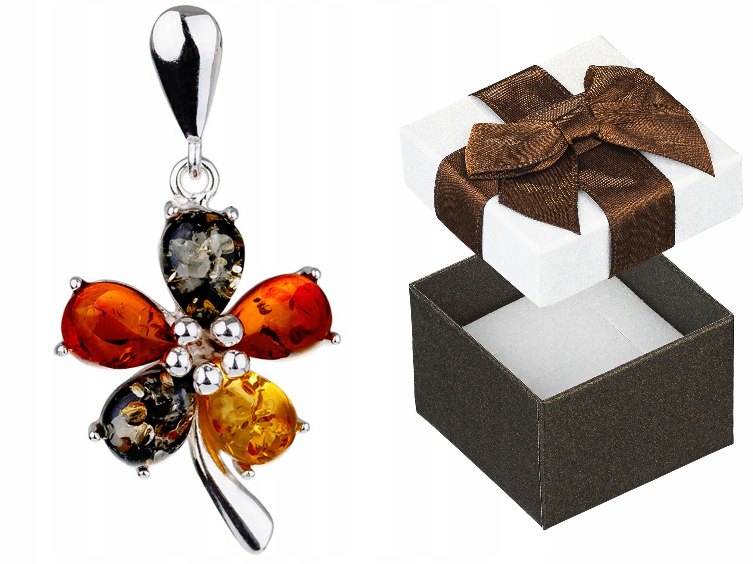 Stříbrný přívěsek Květ s jantarem Barevný dámský Přívěsek Květinka